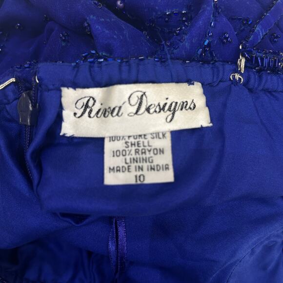 Riva Designs Royal Blue Silk Beaded Evening Gown, 1920s Gatsby Style, Size 10 - Picture 5 of 5